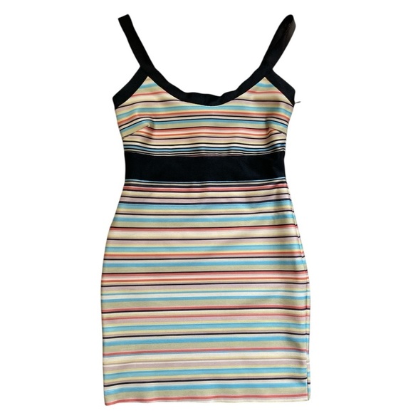 Wow Couture Bandage BodyCon Multicolored Striped Mini Dress Women’s Size Medium - Picture 11 of 11